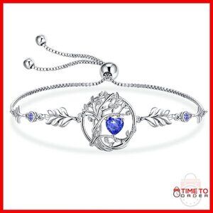 Sterling Silver Tree of Life Birthstone Charm Bracelet for Women